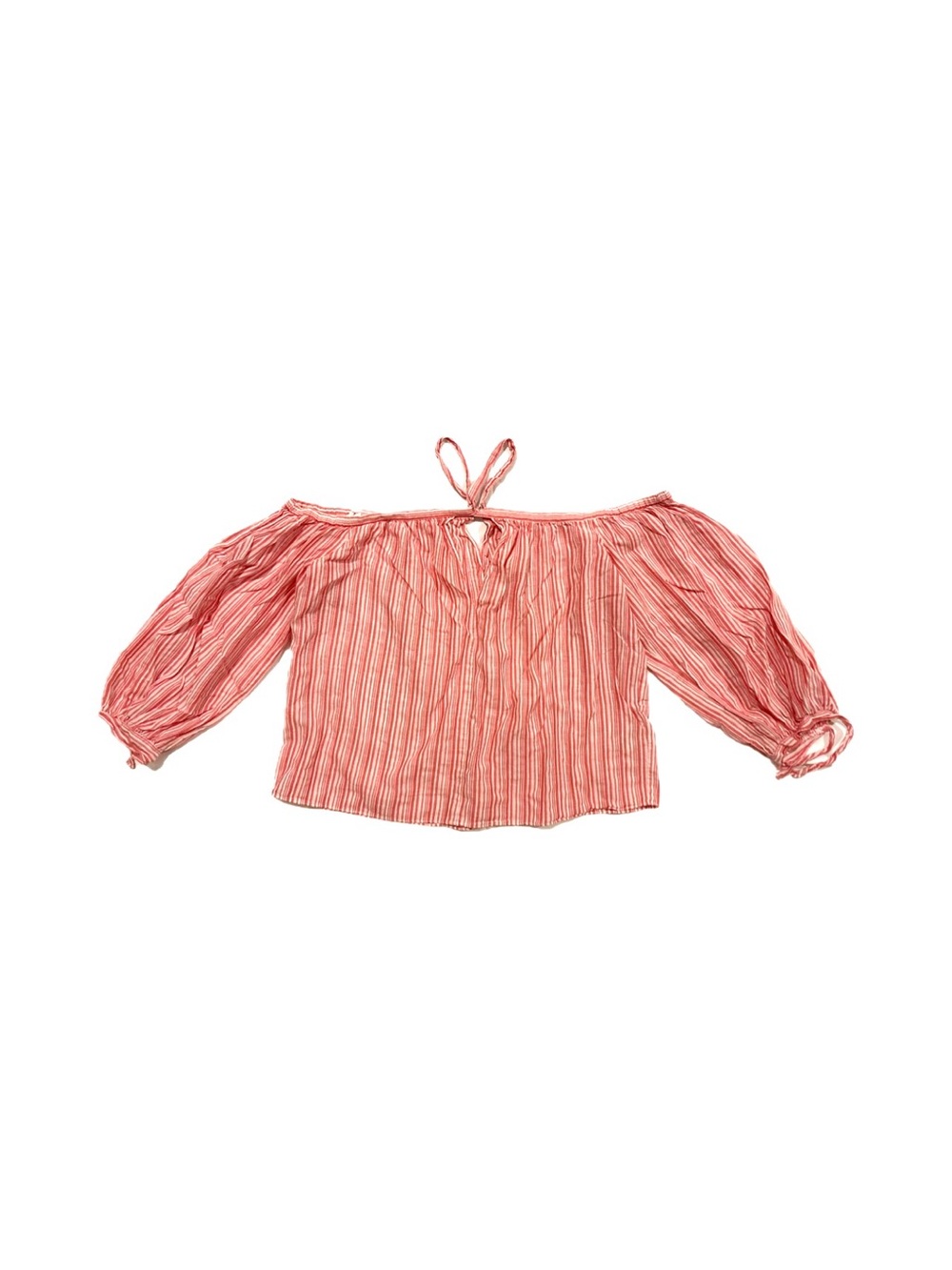 Rebecca Taylor Coral Red White Stripe Off-The-Shoulder Cotton Top - Size 6